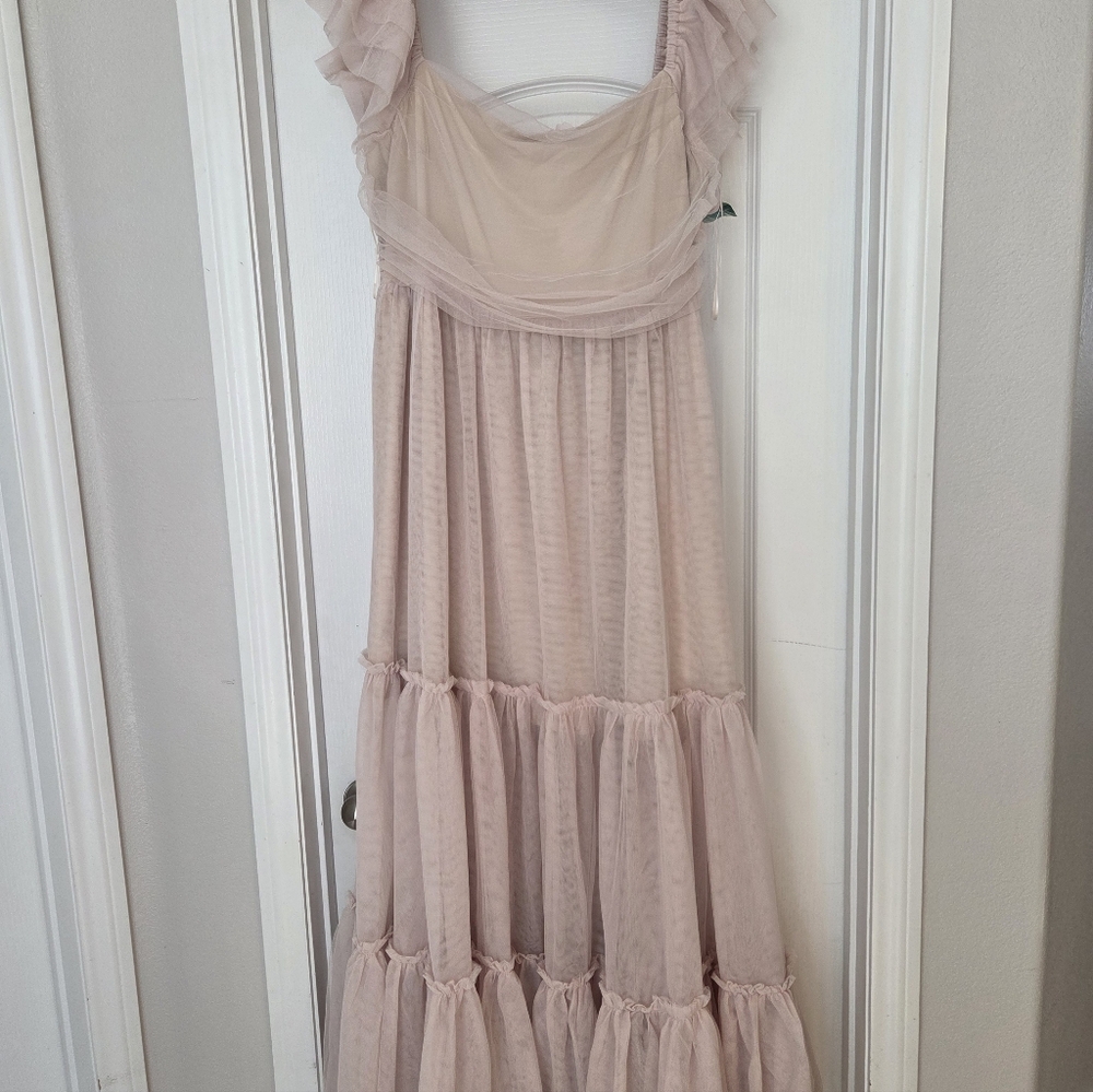 Worth Collective Full Length Bella Tiered Tulle Maxi Dress In Peach 2x - Picture 2 of 8